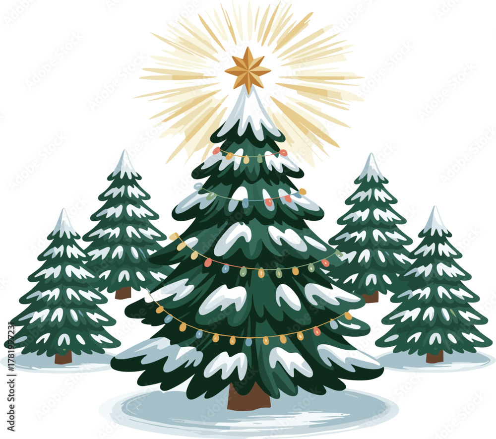 Fototapeta premium Christmas Tree Illustration | Festive Holiday Clipart Design