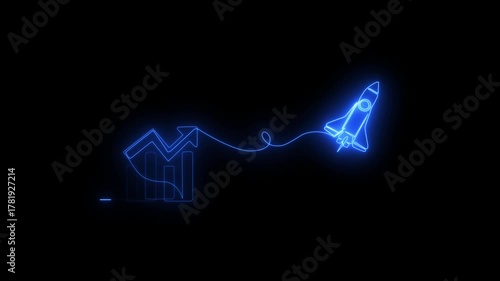 Abstract neon line business graph animation. neon line business graph and arrow icon animation on black background. growth arrow, profit, investment, and successful business concept. 4k motion graphic