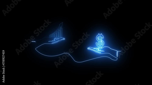 Abstract neon line business graph animation. neon line business graph and arrow icon animation on black background. growth arrow, profit, investment, and successful business concept. 4k motion graphic