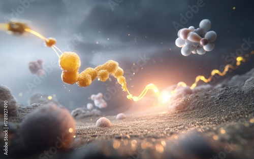 Abstract Macro Shot of Biological Structures and Energy Flow a Unique Visual Depiction of Cellular Processes, Dynamic Composition