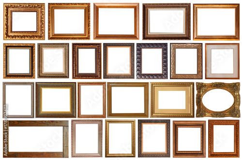 picture frames isolated on white background set antique gilded gold