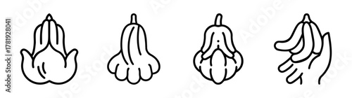 Four stylized buddha hand gestures symbolizing enlightenment and auspiciousness