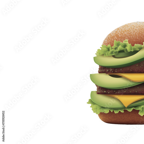 flat 3D vector illustrator of veggie burger with avocado