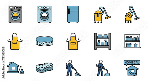 Set of cleaning service icons flat symbols household chores and home maintenance isolated on white background