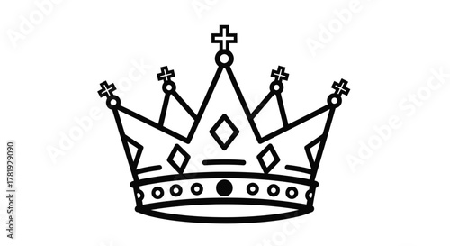 Elegant crown icon simple line art illustration royal symbol isolated on white background