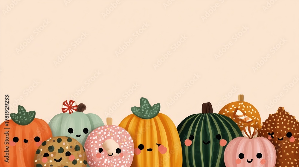 Fototapeta premium Minimalist Pumpkin Happy Face,Gentle Pastel Decor,Summer event, Vacation planning, Beach party, Outdoor festival, Wedding season, Graduation ceremony, fourth, Mid