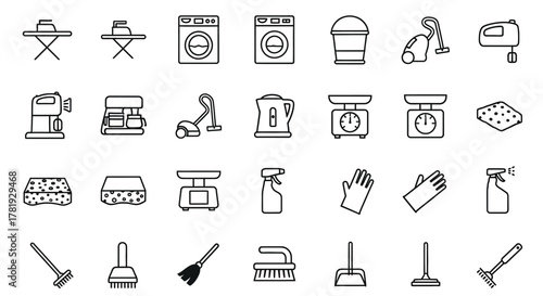 Set of household cleaning icons simple line element web and mobile apps isolated on white background