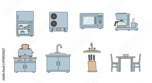 Set of kitchen appliance icons flat app and user interface elements isolated on white background