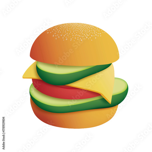 flat 3D vector illustrator of veggie burger with avocado