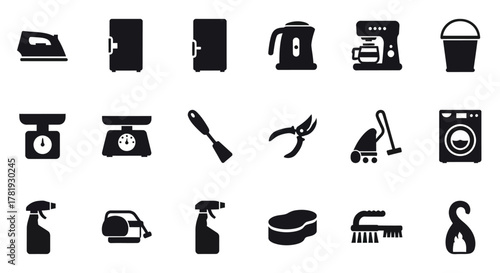 Set of household appliance icons simple black glyph web and mobile apps isolated on white background