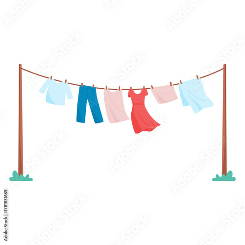 Colorful clothes hanging on an outdoor clothesline