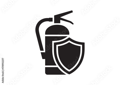 Fire extinguisher with shield icon, Fire extinguisher with shield solid vector