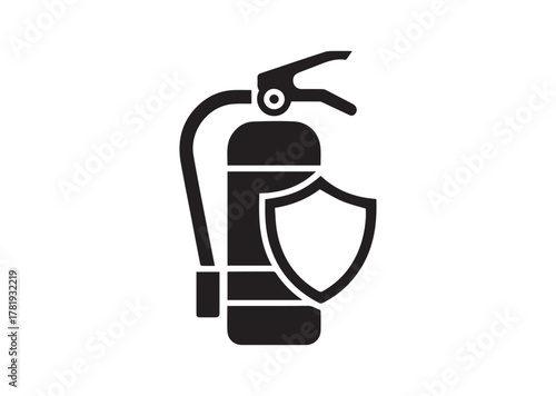 Fire extinguisher with shield icon, Fire extinguisher with shield solid vector