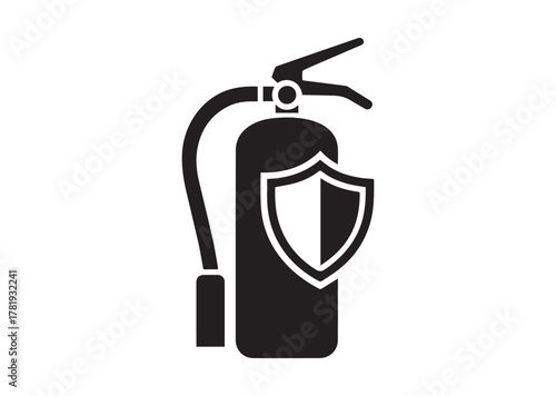 Fire extinguisher with shield icon, Fire extinguisher with shield solid vector