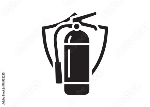 Fire extinguisher with shield icon, Fire extinguisher with shield solid vector