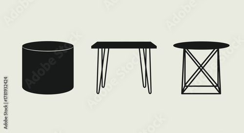 Minimalist table icon set simple furniture interior projects and modern home decor concepts