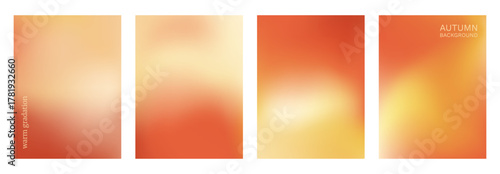 Warm colors gradient background. Autumn orange, red beige and yellow vibrant gradation template set. Vector bright sun backdrop blur effect. Fashion wallpaper design. Glamour abstract vertical poster.