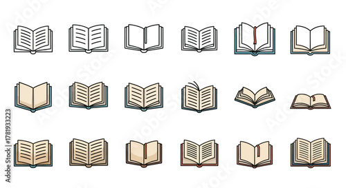 Set of open book icons simple flat library and education concept isolated on white background
