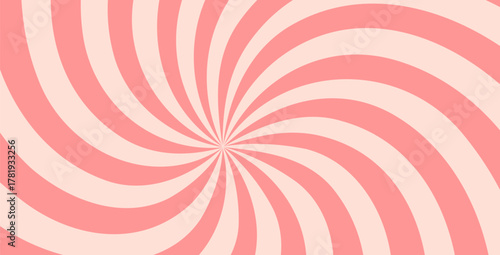 Swirl simple pink candy pattern. Cram texture starburst background. Retro spiral sun rays backdrop. Abstract girly illustration. Vector wavy dynamic lines decoration. Carnival stripes vintage design.