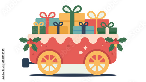 Christmas Gift Wagon: A festive wagon laden with colorful gifts, symbolizing the spirit of giving, joy, and the anticipation of holiday celebrations.