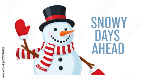 Fotografía Snowman's Winter Welcome: A friendly snowman, complete with a top hat, scarf, and carrot nose, extends a cheerful greeting, heralding the snowy days ahead
