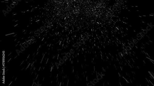 4k snow drops at cam on black background