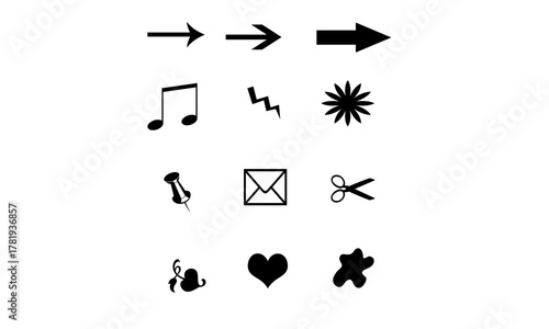 Set of Black Arrows and Basic Interface Icons