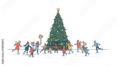 Holiday Joy: Children surrounded by the vibrant Christmas tree, enjoying the festive atmosphere. Children playing and celebrate the holiday season.