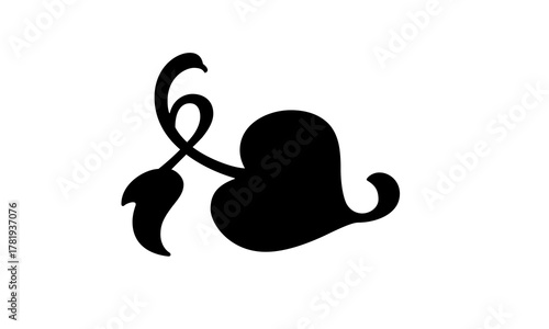 Stylized Heart Leaf and Vine Silhouette