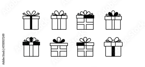 Gift box icons set isolated black background celebration concept