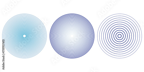 Red concentric ripple circles set. Sonar or sound wave rings collection. Epicentre, target, radar icon concept. Radial signal or vibration elements. Halftone line vector illustration