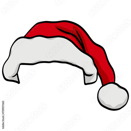 Santa Hat Christmas Red and White Cap Illustration Drawing