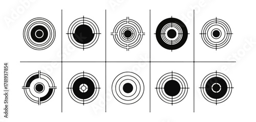 Targets collection vector illustration set against black background