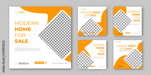 Modern Home For Sale post flyer and banner template for promotion Real estate house social media post or square banner template