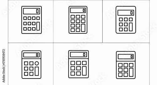 Calculator outlines in grid arrangement for financial and mathematical concepts