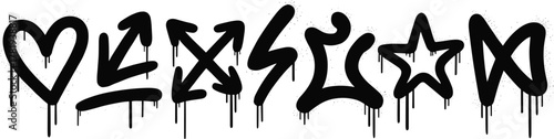 Graffiti Style Heart Arrows Lightning Bolt Star and Wavy Line Symbols Spray Paint Effect