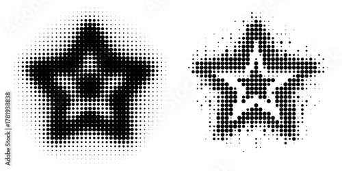 Set of Black dot halftone in Star shape, Vector element.