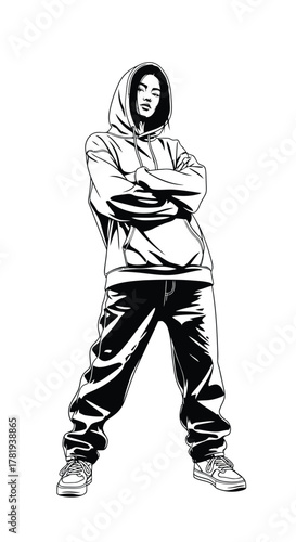 Vector illustration of young person in a hoodie standing with arms crossed