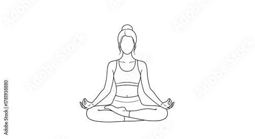 Vector illustration of woman meditating in lotus position on