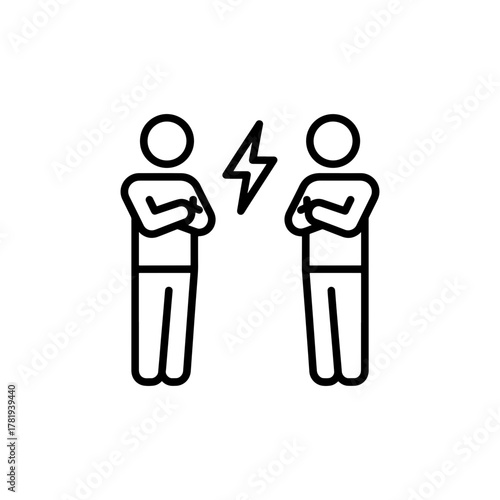 Conflict resolution icon showcasing opposing viewpoints, tension, and disagreement, ideal for business, law, and interpersonal relationship concepts