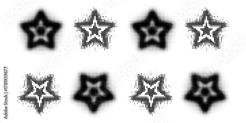 Set of Black dot halftone in Star shape, Vector element.