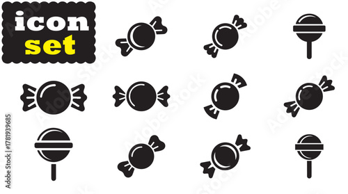 Round candy icon Set, Round candy solid vector