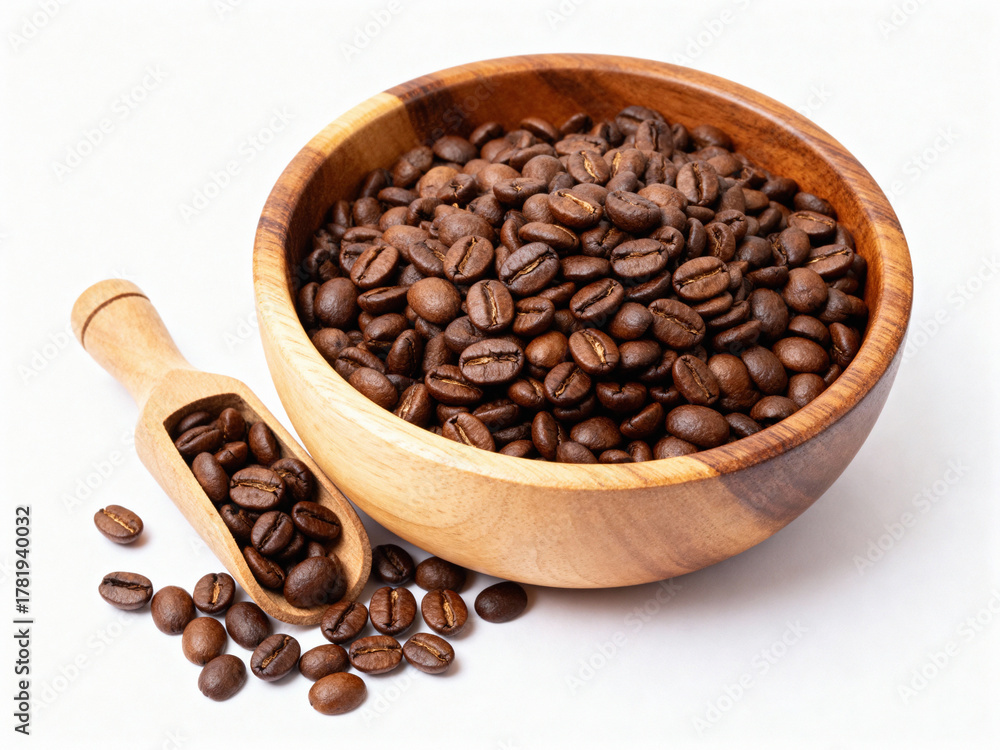 Fototapeta premium Close-up of Fresh Espresso Beans on White Background
