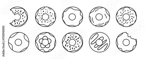 Icon set donuts vector editable stroke 