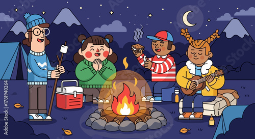 Cartoon woman in warrior pose on yoga mat in bright room.