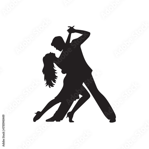 Elegant Black Silhouette of Man and Woman Ballroom Dancing
