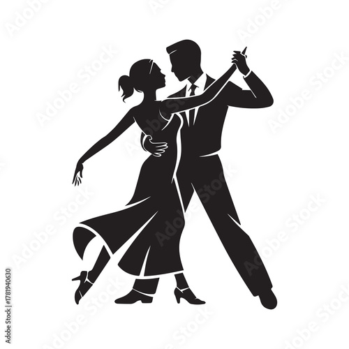 Elegant Black Silhouette of Man and Woman Ballroom Dancing