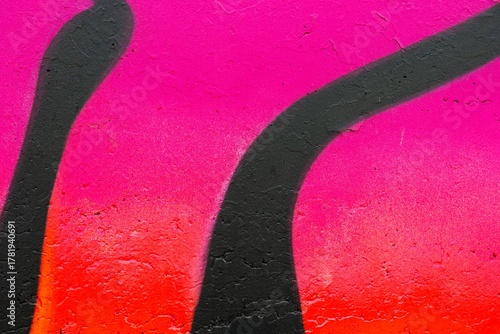 Bold graffiti pattern in vibrant pink, orange, black. 90s street art style, fluorescent glow, bold lines. Urban murals, digital art, modern 90s, 2000s, creative banner.