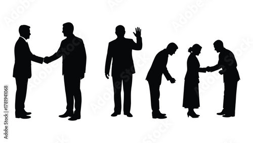 Business interaction silhouettes isolated on white background, Vector