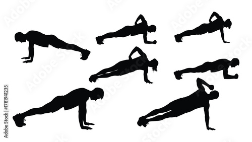 Plank exercise silhouettes isolated on white background, Vector